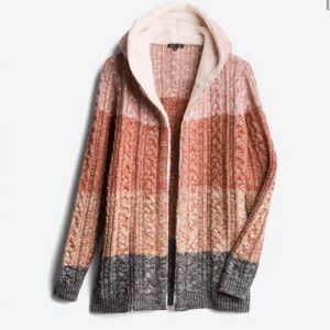 Women’s Sherpa trimmed, hooded cable knit cardigan